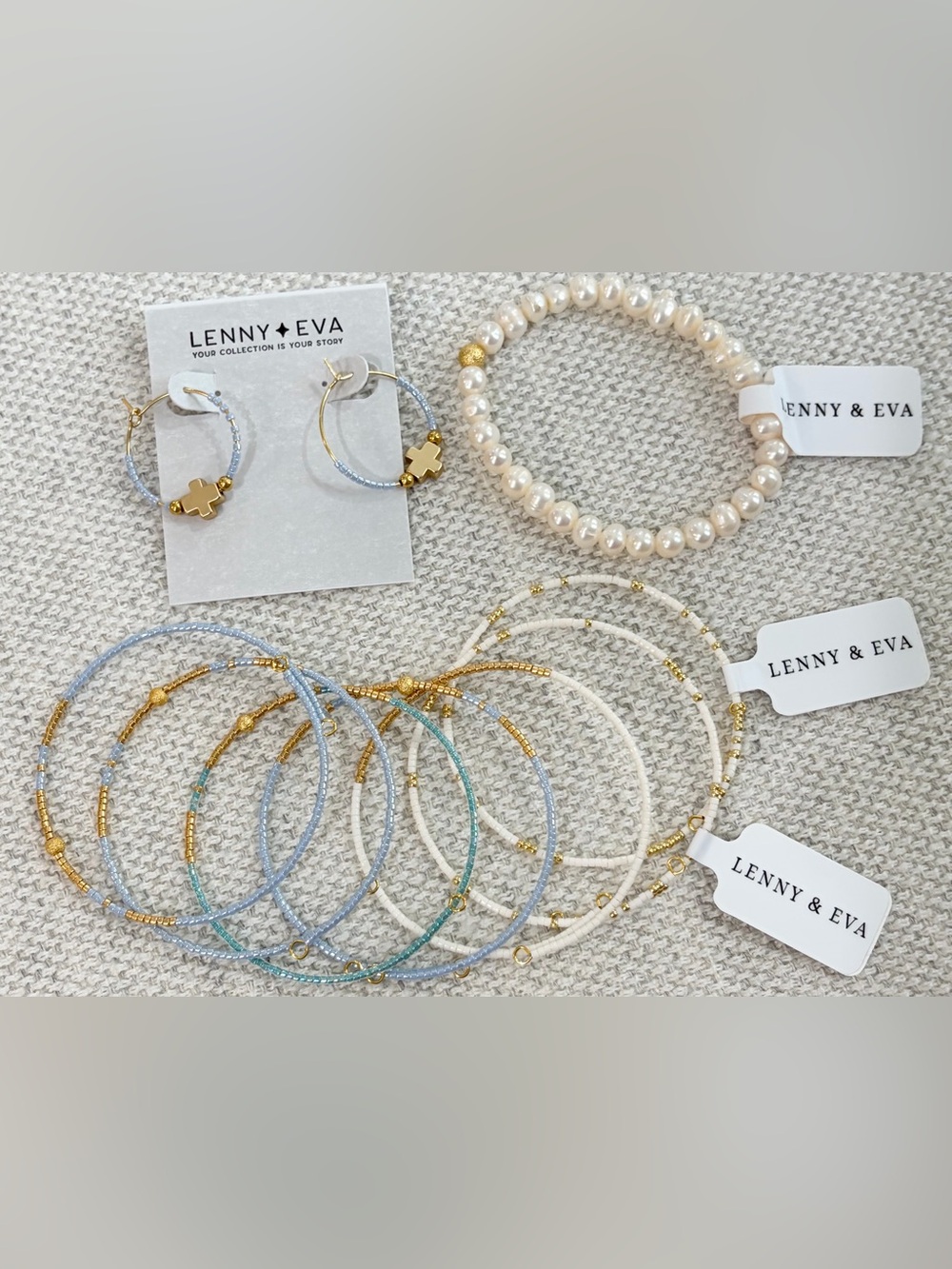 NWT Lenny & Eva Gold Accent Pearl Bracelet & 7 pc Beaded Bracelet Set & earrings
